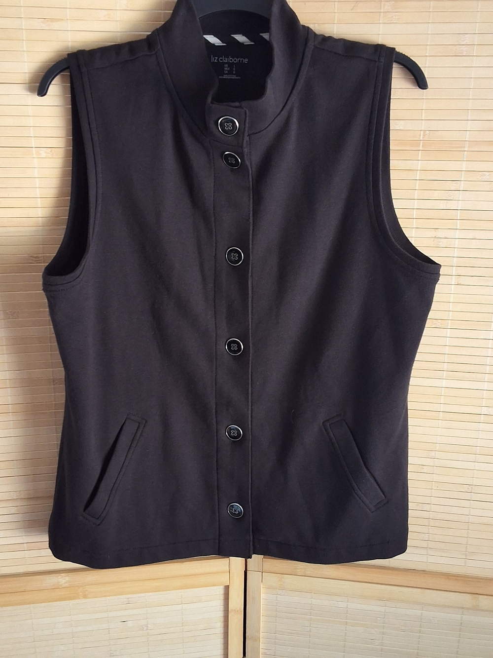 Liz Claiborne Black Button-Front Sleeveless Vest